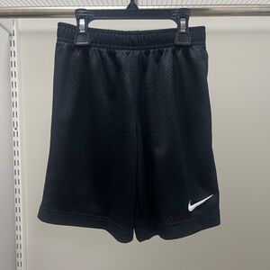 Nike Black Mesh Shorts with White Swoosh, Size 7